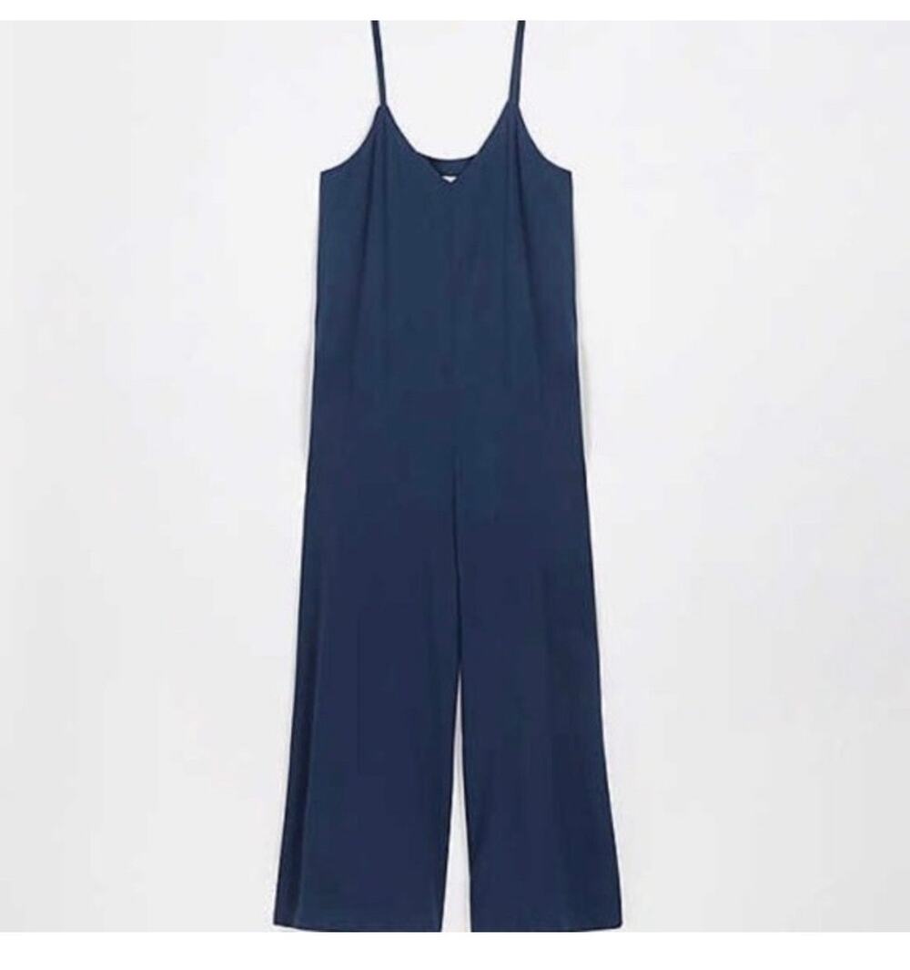 LOFT Navy Sleeveless Wide Leg V-Neck Casual Cami Jumpsuit Size XS Petite
